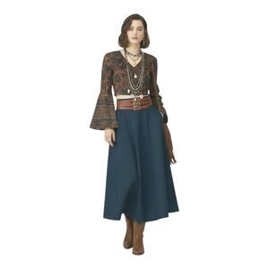 Vtg 80s Salamander Leathers Blue Suede Lined Midi Skirt Sz S Western Boho A-Line